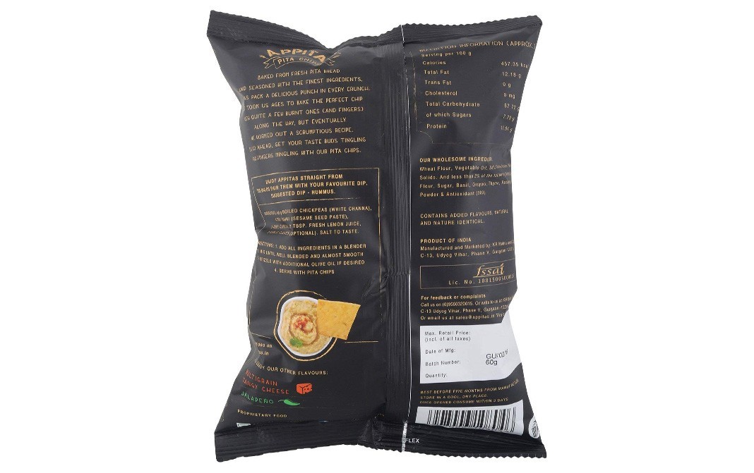 Appitas Pita Chips, Parmesan And Mediterranean Herbs   Pack  60 grams
